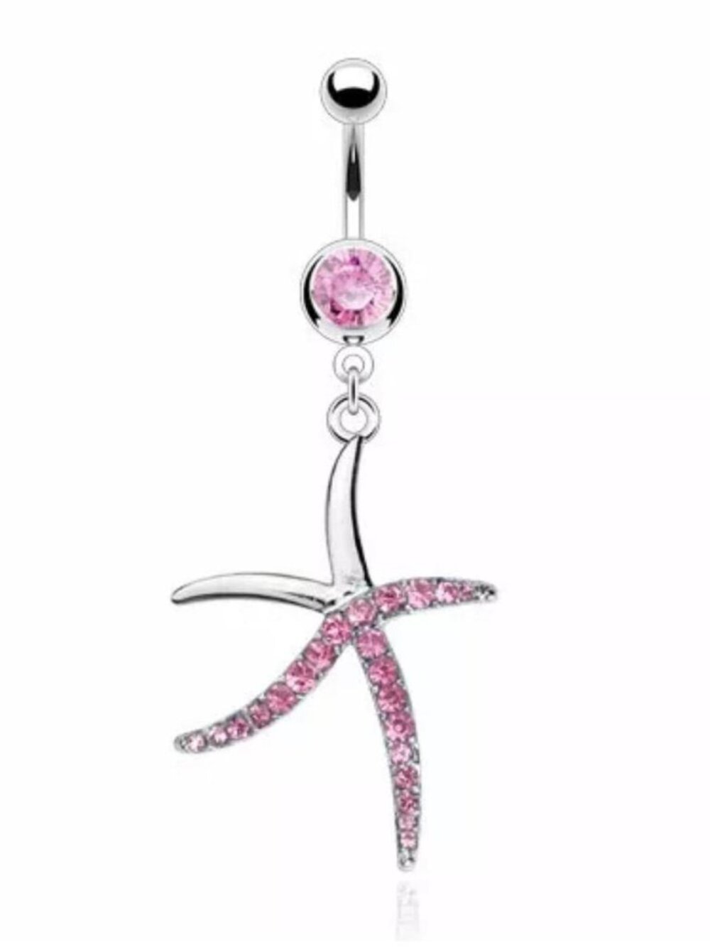 Pink Multi gem Starfish dangle belly button ring navel ring piercing new 14G